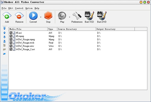 Okoker RM to AVI DIVX MPEG VCDDVD Converter&Burner