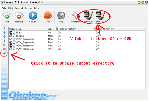 Okoker RM to AVI DIVX MPEG VCDDVD Converter&Burner