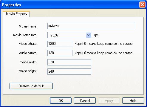 set up movie property - Super iPod Video Converter