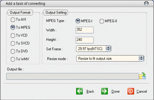 output format setup page