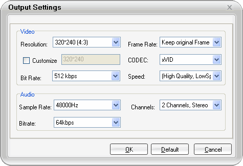 Output setting of Wondershare DVD to iPhone Converter