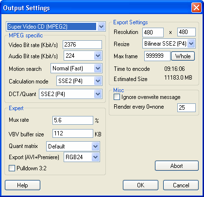 Output settings