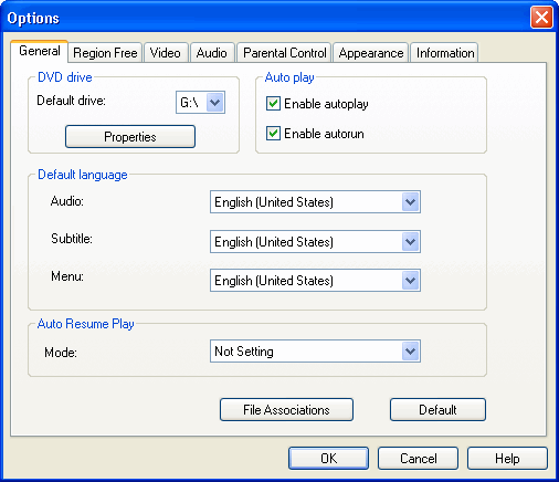 Options - DVD X Player