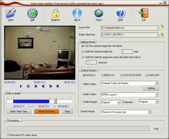 The Screenshot of Allok Video Splitter