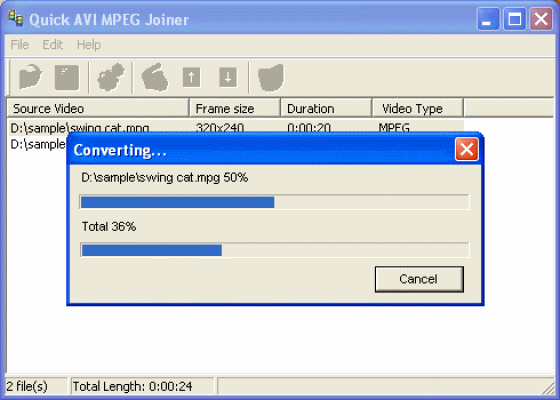 The Screenshot of Qucik AVI MPEG Joiner