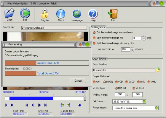 The Screenshot of Ultra Video Splitter