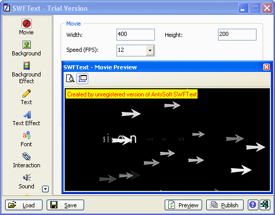 screenshot of SWFText - Main interface