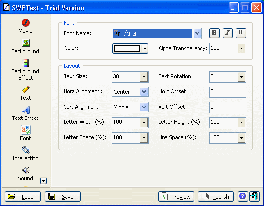 screenshot of SWFText - Font