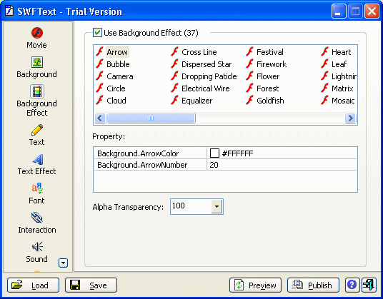 screenshot of SWFText - Background Effect