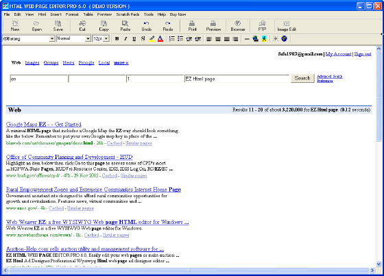 main window of EZ HTML WEB PAGE EDITOR