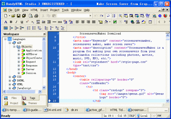main window - screenshot of HandyHTML Studio 3