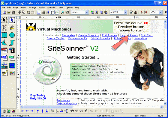 main window screenshot of SiteSpinner