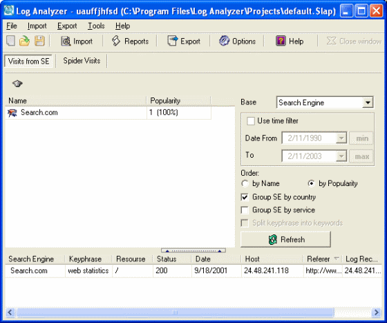 The Screenshot of Log Analyzer.