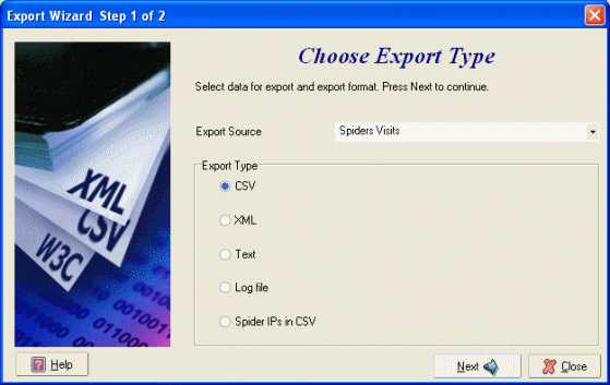 The Screenshot of export wizard.