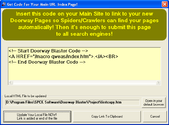 get code for main URL index page - Doorway Blaster