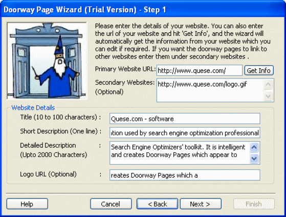 The Screenshot of Doorway Page Wizard.