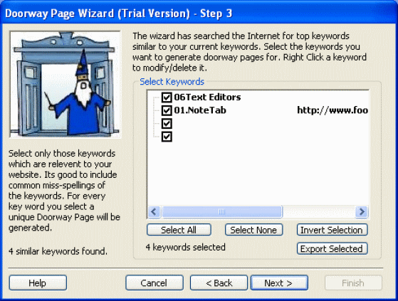 The Screenshot of Doorway Page Wizard.