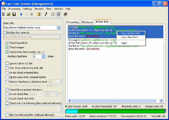 Broken links - Fast Link Checker