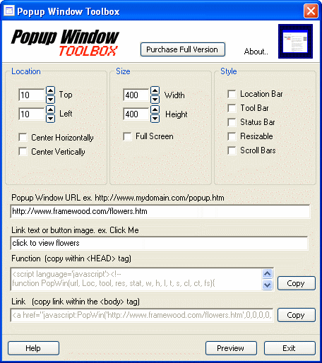 generate popup windows - Popup Window Toolbox
