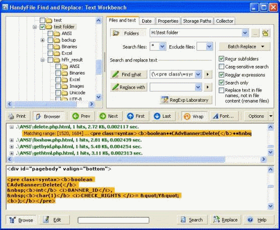 HandyFile Find and Replace: Text Workbench