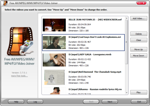 Free AVI/MPEG/WMV/MP4/FLV Video Joiner