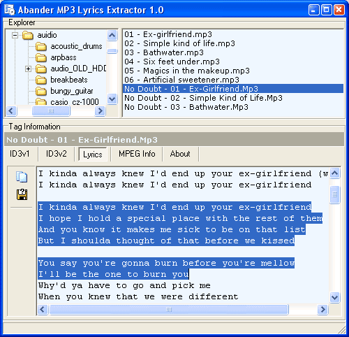 Abander MP3 Lyrics Extractor