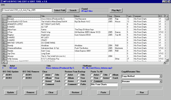 Mp3 ID3v1v2 Tag Edit & Sort Tool