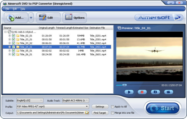 Aimersoft DVD to PSP Converter