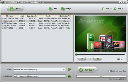 Aneesoft Free Creative ZEN Video Converter