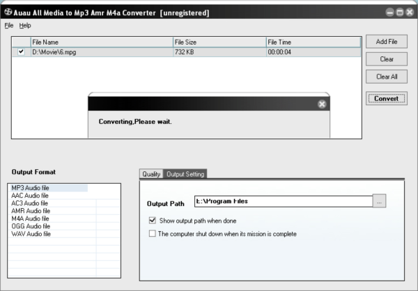 AUAU All Media to MP3 AMR M4A Converter