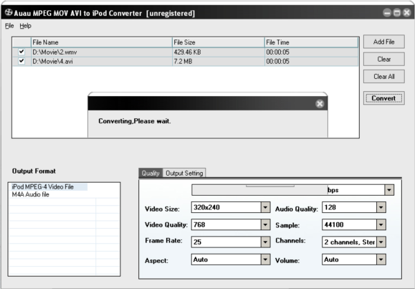 AUAU MPEG MOV AVI to iPod Converter