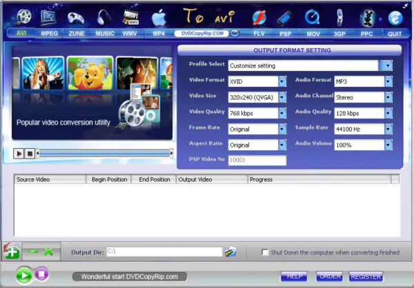 AVI MPEG FLV MOV RM WMV to AVI Converter