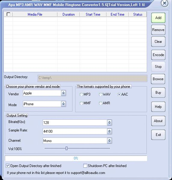 Aya MP3 AMR WAV MMF Ringtone Converter