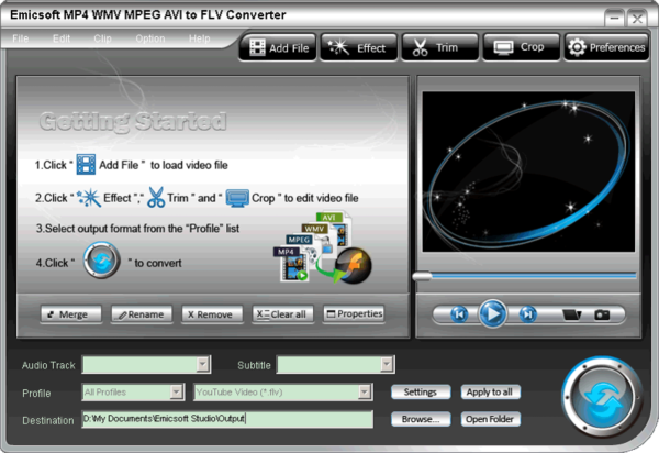 Emicsoft MP4 WMV MPEG AVI to FLV Converter