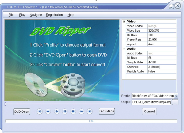 Opell DVD to Blackberry 3GP Converter