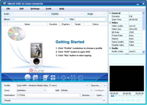 Xilisoft DVD to Zune Converter