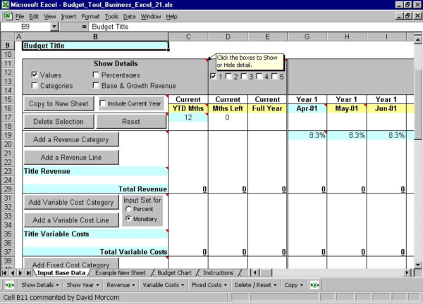 Budget Tool Business Excel