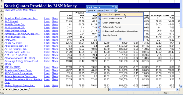 Stock Quotes for Excel