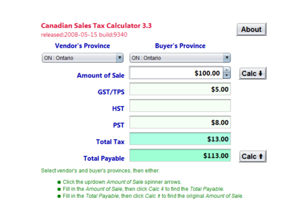 Canadian Sales Tax Calculator