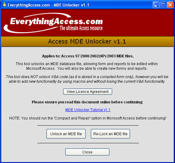 Access MDE Unlocker