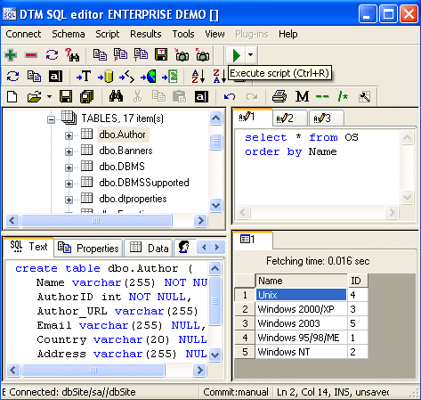 DTM SQL editor