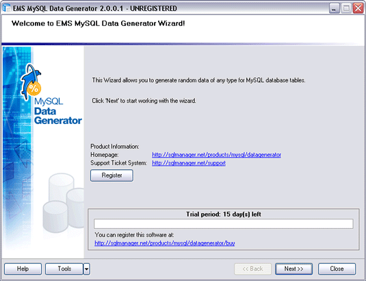 EMS Data Generator 2005 for MySQL