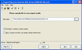 Export Query to Excel for MS SQL Server