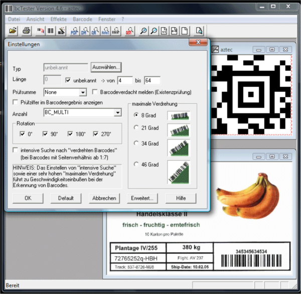 bcTester Barcode Lesen aus Dateien