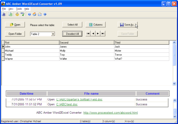 ABC Amber Word2Excel Converter