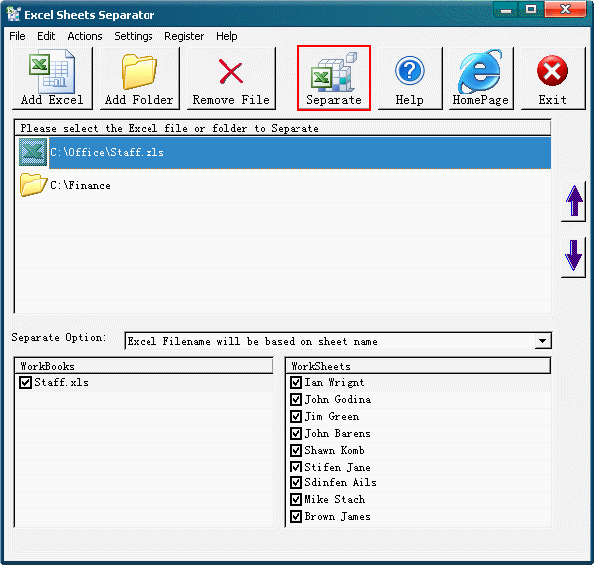 Excel Sheets Separator