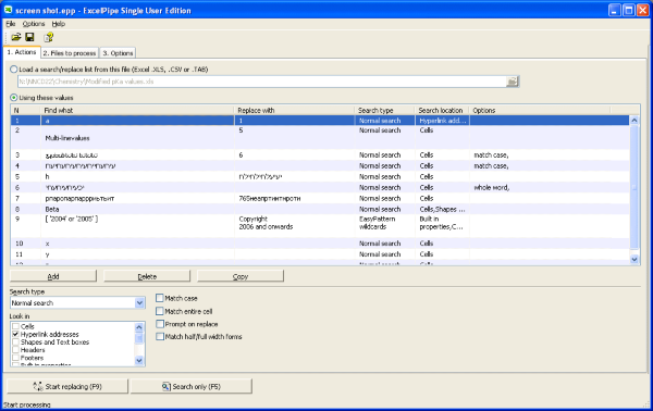 ExcelPipe Search and Replace