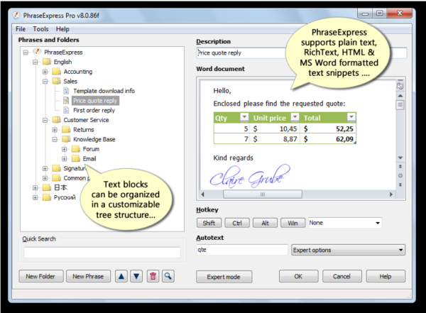 PhraseExpress Autotext