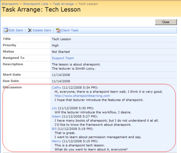 SharePoint Discussion Column