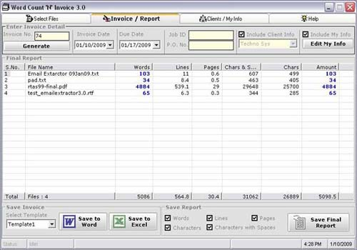 Word Count 'N' Invoice